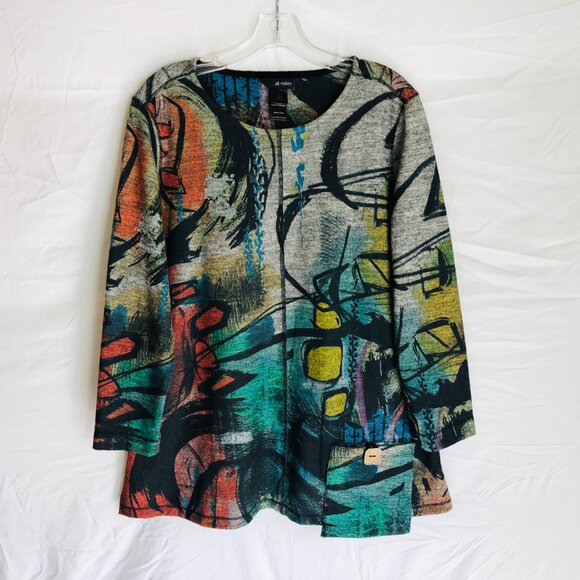 Ali Miles Women's Size Medium Soft Fleece Artsy Abstract Tunic Top - Picture 1 of 4